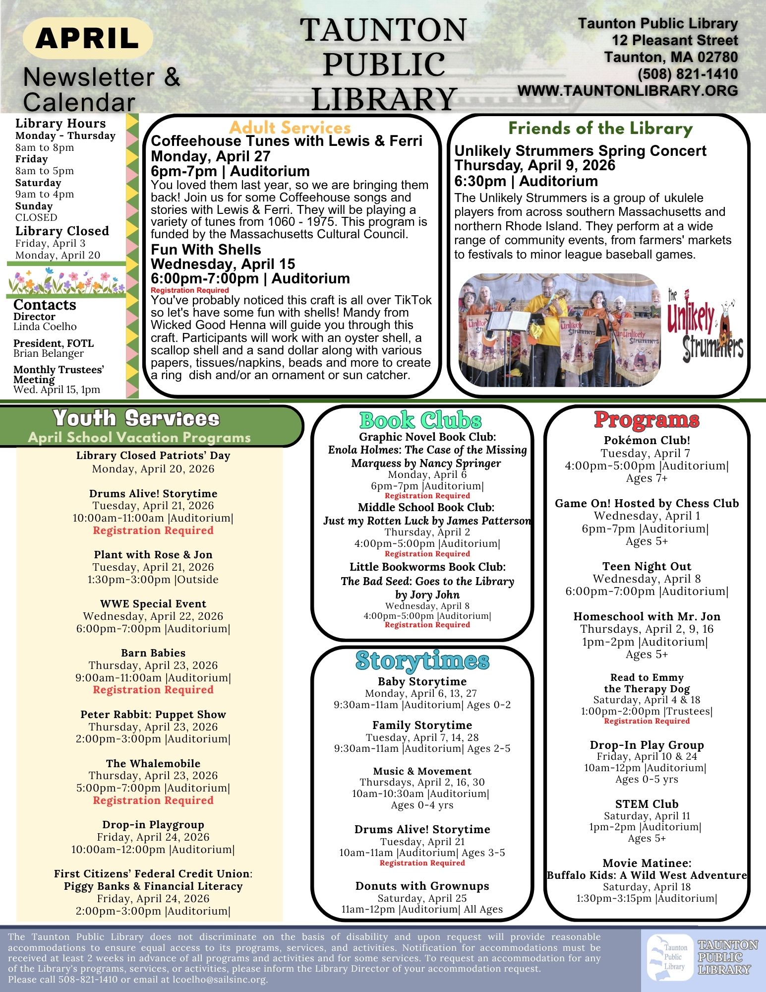 Front page of library newsletter.