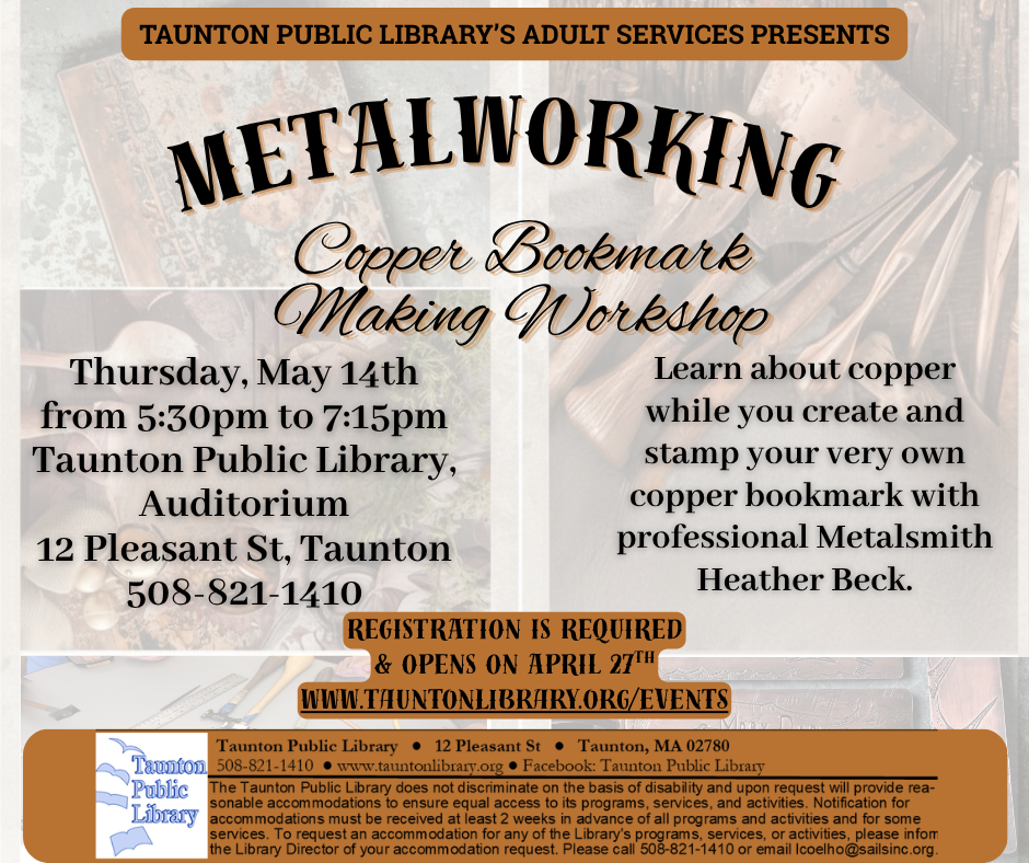 Flyer for the copper bookmark workshop.