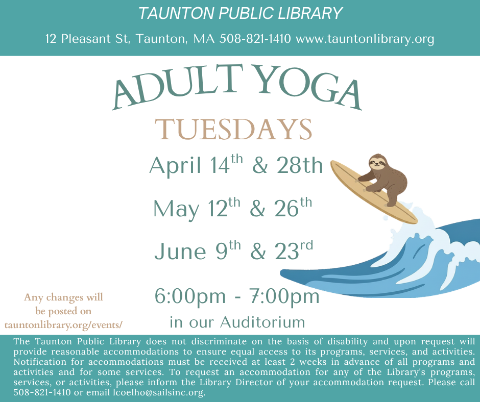 Dates for adult yoga program.