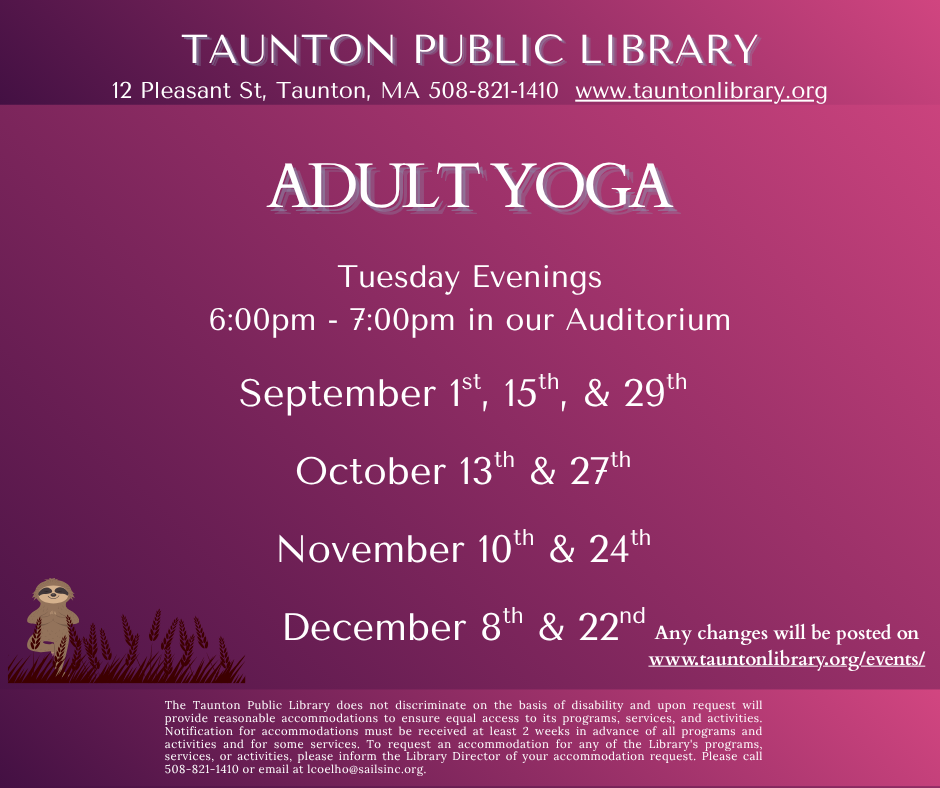 Adult yoga dates from september through december.