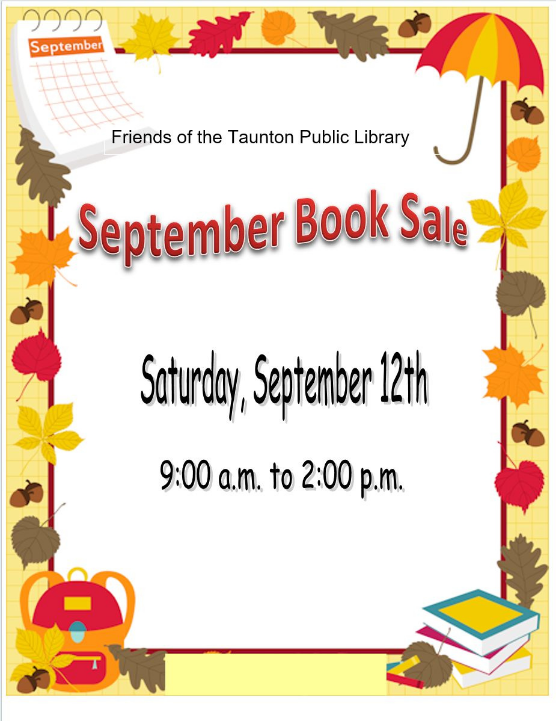 Flyer for book sale on Sept 12 from 9am - 2pm.